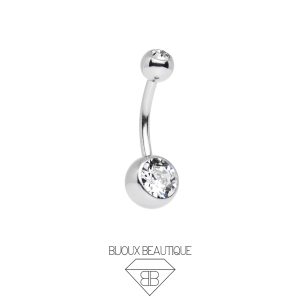 Navel Belly Button Gem Curved Barbell – White