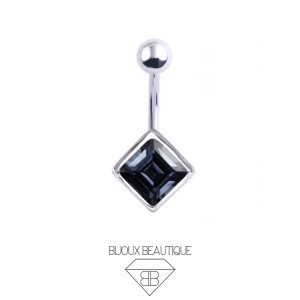 Square Diamond Navel Belly Gem Barbell – Black
