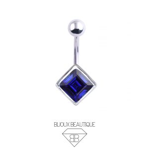 Square Diamond Navel Belly Gem Barbell – Blue