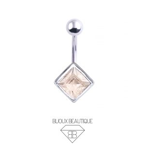 Square Diamond Navel Belly Gem Barbell – Champagne
