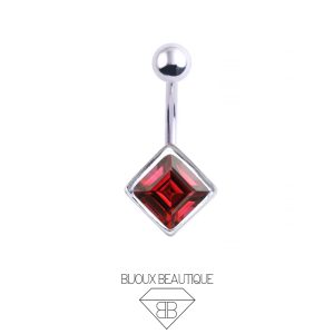 Square Diamond Navel Belly Gem Barbell – Red