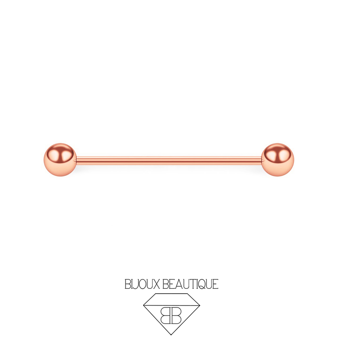 Barbell Droit Pour Piercing Langue - Double Boule Imitation Perle Nacre Rose - Acier Chirurgical 316L - 1.6x16mm