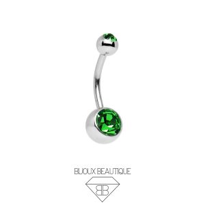 Navel Belly Button Gem Curved Barbell – Emerald Green