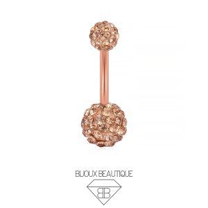 Navel Belly Button Encrusted Curved Barbell – Rose Gold, Topaz