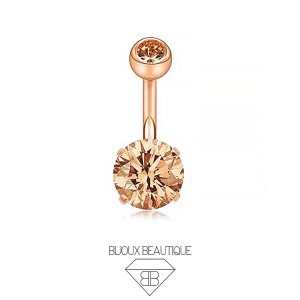 Navel Belly Button Prong Gem Curved Barbell – Rose Gold, Topaz