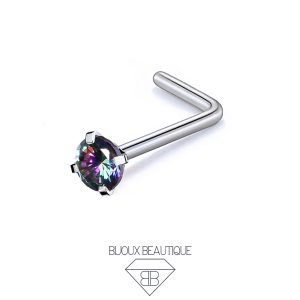 Nose Gem Pronged L-Shape Stud – Vitrail, Silver