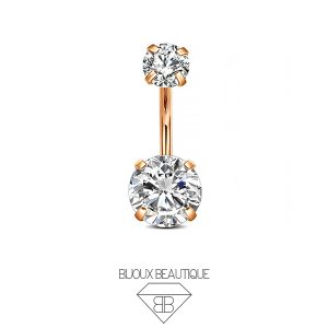 Navel Belly Button Double Prong Gem Curved Barbell – Rose Gold