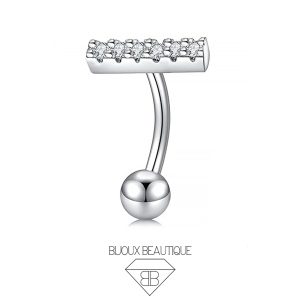 Navel Floating Belly Button Encrusted Curved Barbell – Silver