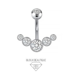 Navel Belly Button Cluster Five Gem Curved Barbell – Silver