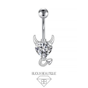 Navel Belly Button Heart Demon Curved Barbell – Silver