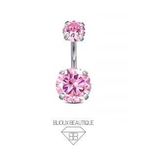 Navel Belly Button Prong Gem Curved Barbell – Pink