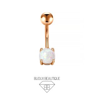 Navel Belly Button Prong Opal Curved Barbell – Rose Gold
