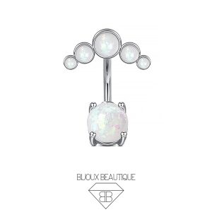 Navel Floating Belly Button Top Cluster Opal Curved Barbell – Silver