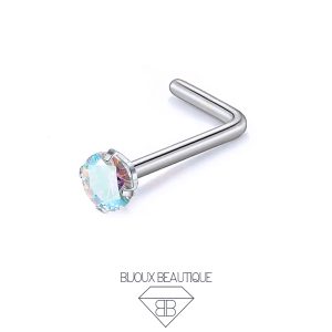 Nose Gem Pronged L-Shape Stud – Aurora, Silver
