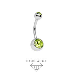 Navel Belly Button Gem Curved Barbell – Lime Green