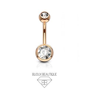 Navel Belly Button Gem Curved Barbell – Rose Gold, White