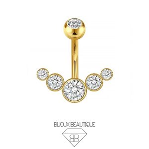 Navel Belly Button Cluster Five Gem Curved Barbell – Gold
