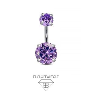 Navel Belly Button Prong Gem Curved Barbell – Purple