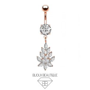 Navel Belly Button Dangle Petals Crystals Curved Barbell – Rose Gold