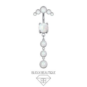 Navel Floating Belly Button Cluster Dangle Opal Curved Barbell – Silver