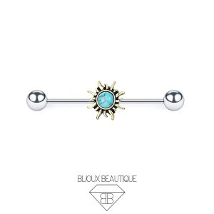 Industrial Turquoise Gem Gold Sun Barbell – Silver