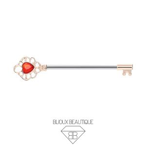 Industrial Red Gem Ornamental Key Barbell – Rose Gold, Silver