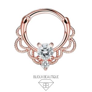 Clicker Ornamental Double Gem Hoop – Rose Gold