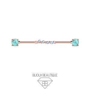 Industrial Pronged Turquoise Stone Barbell – Rose Gold
