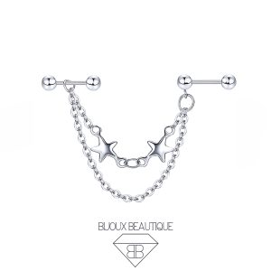 Industrial / Ear Double Bar Star Chains – Silver