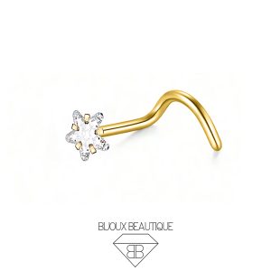 Nose Pronged Star Gem Corkscrew Stud – White, Gold