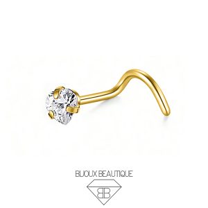 Nose Pronged Heart Gem Corkscrew Stud – White, Gold