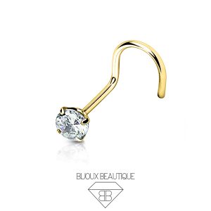Nose Pronged Gem Corkscrew Stud – White, Gold