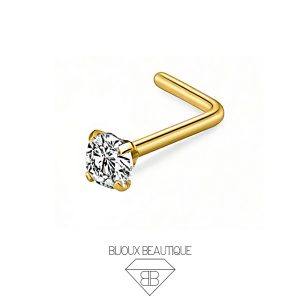 Nose Pronged Gem L-Shape Stud – White, Gold
