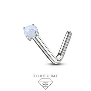 Nose Pronged Opal L-Shape Stud – Silver