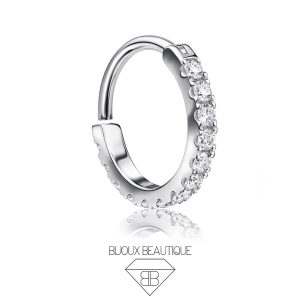 Encrusted Gems Clicker Hoop – White, Silver