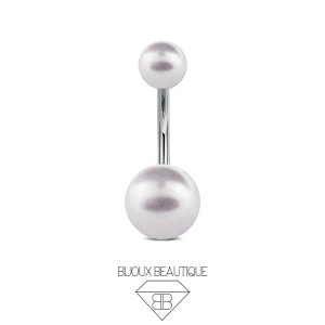Navel Belly Button Faux Pearl Curved Barbell – White, Silver