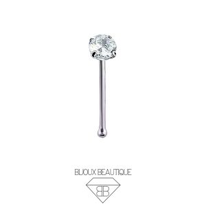 Nose Bone Pronged Gem Stud – White, Silver
