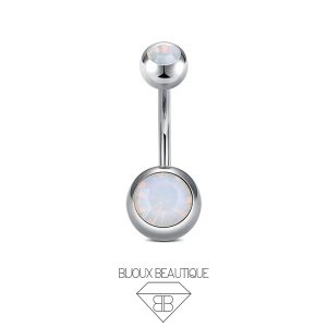 Navel Belly Button Opal Curved Barbell – Silver