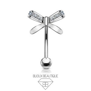 Eyebrow / Ear Encrusted Ribbon Curved Barbell – Silver