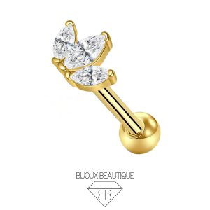 Ear Triple Gem Cluster Ball Stud – White, Gold