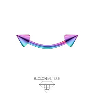 Eyebrow / Ear Spiked Curved Barbell – Rainbow