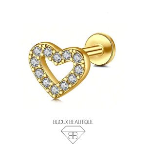Ear Encrusted Gems Heart Stud – White, Gold