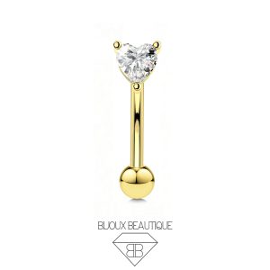 Eyebrow / Ear Bezel Heart Gem Curved Barbell – White, Gold
