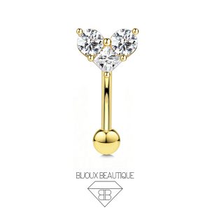Eyebrow / Ear Triple Gem Heart Curved Barbell – White, Gold
