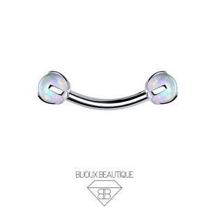 Eyebrow / Ear Pronged Opal Curved Barbell – Silver