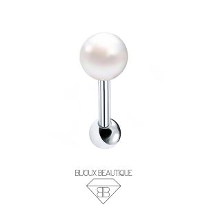 Ear Faux Pearl Ball Stud – White, Silver