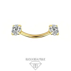 Eyebrow / Ear Pronged Gem Curved Barbell – White, Gold