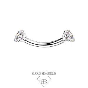 Eyebrow / Ear Pronged Gem Curved Barbell – White, Silver