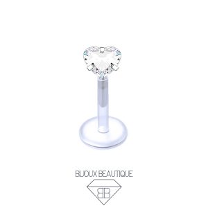 Ear / Lip Pronged Heart Gem PTFE Stud – White, Silver