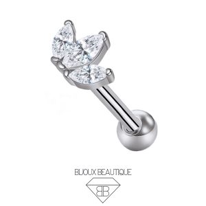 Ear Triple Gem Cluster Ball Stud – White, Silver